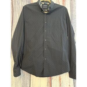 Denim & Flower Mens Navy Print Long Sleeve Dress Shirt Size Small